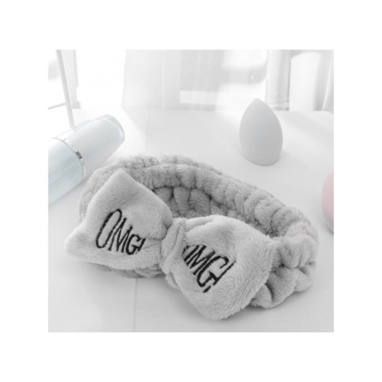 Kozmetická čelenka s mašľou v sivej farbe