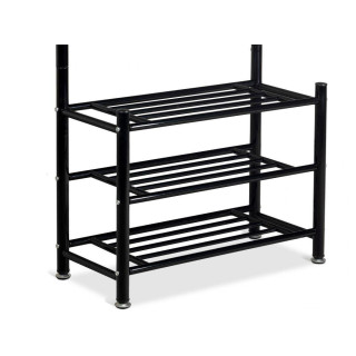 Čierny vešiak s regálmi na topánky