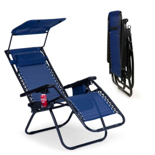 Záhradné ležadlo so strieškou v modrej farbe