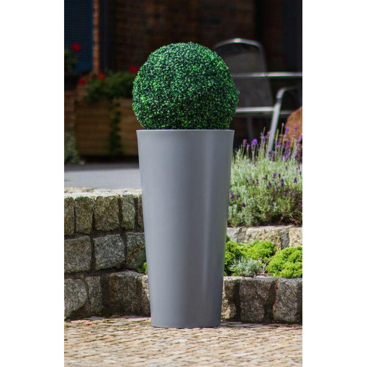 Vysoký okrúhly kvetináč biely/sivý