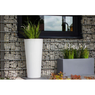 Vysoký okrúhly kvetináč biely/sivý