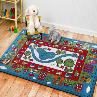 Farebný koberec s motívom mesta