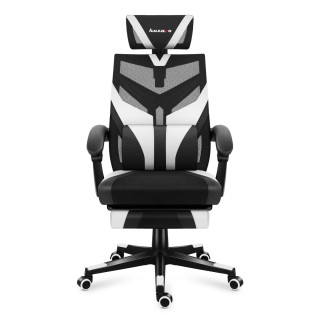 Čierno-biele ergonomické herné kreslo Huzaro