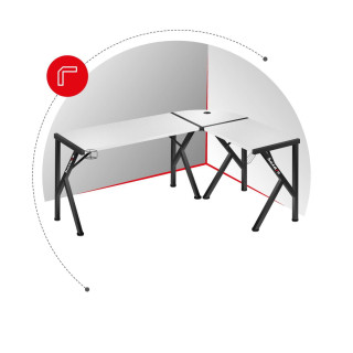 Čierno-biely rohový herný stôl Huzaro