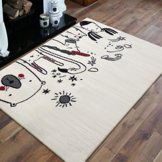 Biely koberec s čierno-červeným vzorom Zvieratká