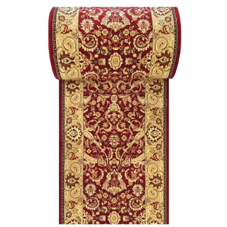 Metrážny vzorovaný koberec v červeno-zlatej farbe