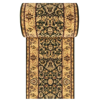 Metrážny vzorovaný koberec v zeleno-zlatej farbe