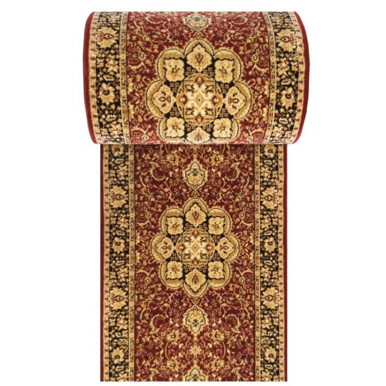 Metrážny vzorovaný koberec v červenej farbe