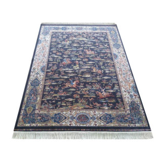 Exkluzívny hodvábny koberec so vzorom v modrej farbe