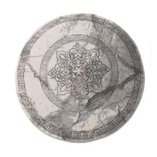 Okrúhly koberec s ornamentom v sivej farbe