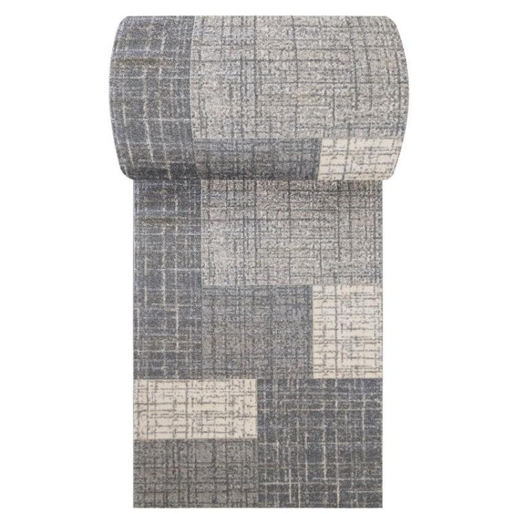 Sivý metrážny koberec s jemným obdĺžnikovým vzorom