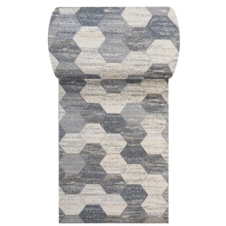 Sivý metrážny koberec so vzorom včelích plástov