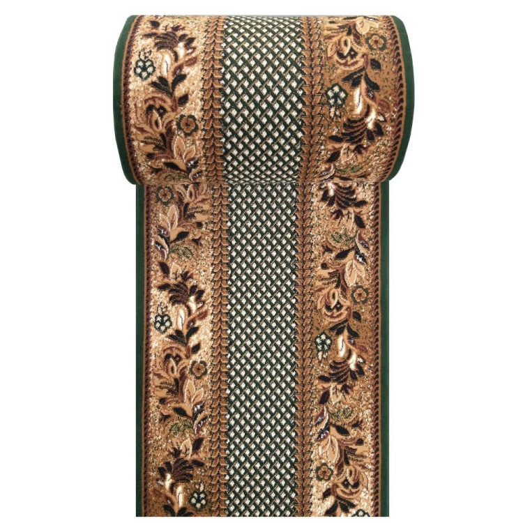 Metrážny koberec zelenej farby s mriežkovým vzorom