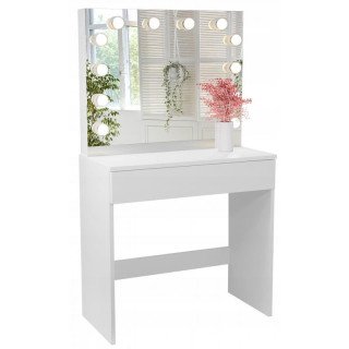 Biely kozmetický stolík s veľkým zrkadlom