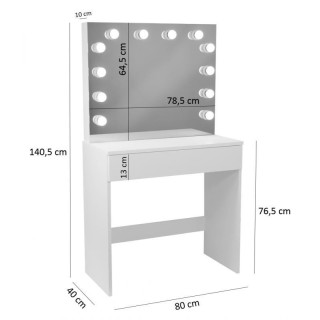 Biely kozmetický stolík s veľkým zrkadlom