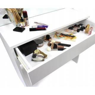 Biely kozmetický stolík s veľkým zrkadlom