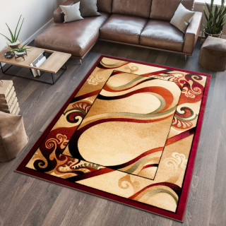 Krémový koberec s červenou potlačou