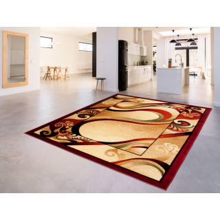 Krémový koberec s červenou potlačou