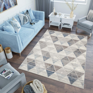 Vzorovaný koberec v sivo - modrej farbe