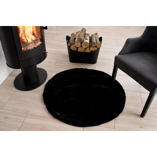 Huňatý okrúhly koberec čiernej farby