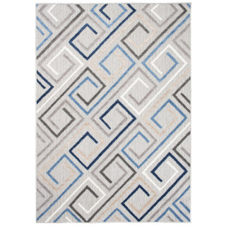 Sivý koberec s modrým vzorom