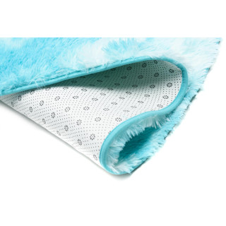 Okrúhly shaggy koberec modrej farby