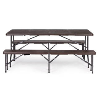 Hnedý cateringový stôl s lavicami