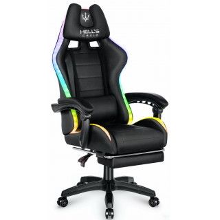 Črn igralni stol HELLS CHAIR z LED RGB osvetlitvijo