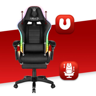 Črn igralni stol HELLS CHAIR z LED RGB osvetlitvijo