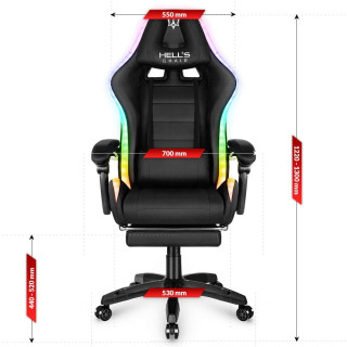 Črn igralni stol HELLS CHAIR z LED RGB osvetlitvijo