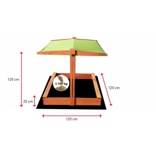 Impregnované pieskovisko so strieškou s UV filtrom - 120x120 cm