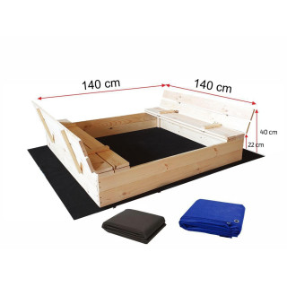 Uzatvárateľné detské pieskovisko s lavičkami - 140x140 cm