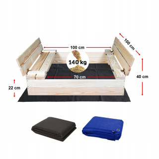 Uzatvárateľné detské pieskovisko s lavičkami - 100x100 cm