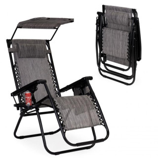 Záhradné ležadlo so strieškou v sivej farbe