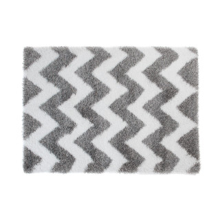 Moderný shaggy koberec v sivo-bielej farbe