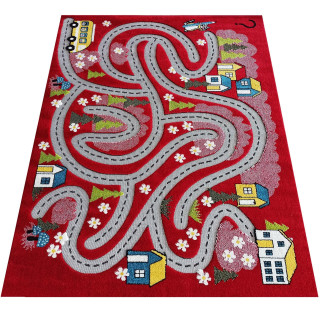 Červený koberec s motívom ulice