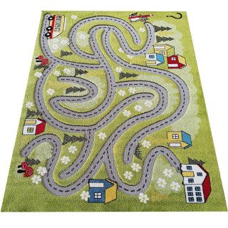 Koberec s motívom ulice v zelenej farbe