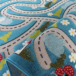 Modrý koberec s motívom ulice