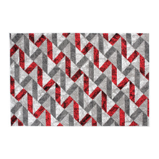 Sivo-červený koberec s jednoduchým vzorom