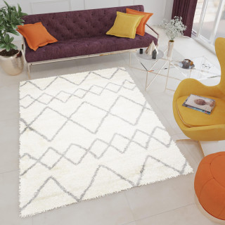 Krémový shaggy koberec s cik cak vzorom