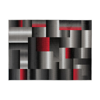 Vzorovaný koberec v sivo-červenej farbe