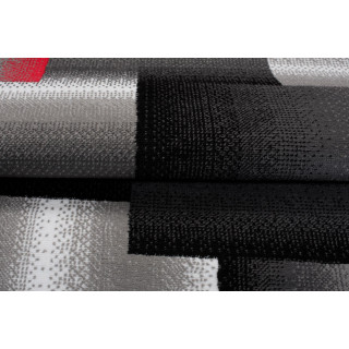 Vzorovaný koberec v sivo-červenej farbe