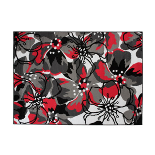 Sivo-červený koberec so vzorom