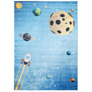 Modrý koberec pre deti s vesmírnym motívom