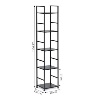 Čierny drevený regál s 5 policami