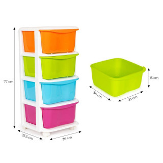 Farebný organizér so 4 plastovými zásuvkami