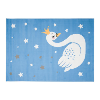 Detský modrý koberec s labuťou