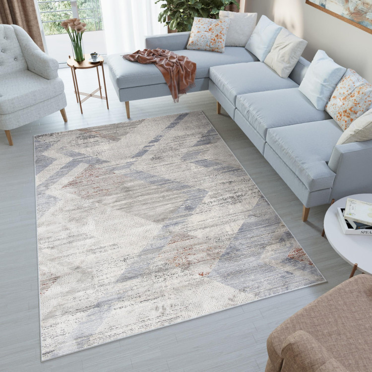 Moderný sivý - modrý koberec so vzorom