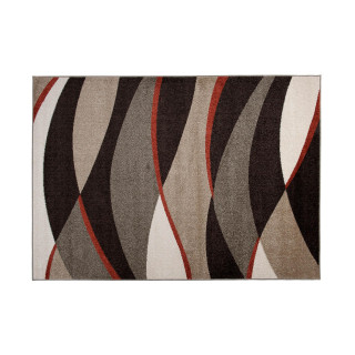 Moderný hnedý koberec s červeným prvkom