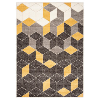 Sivo - žltý koberec s geometrickým vzorom